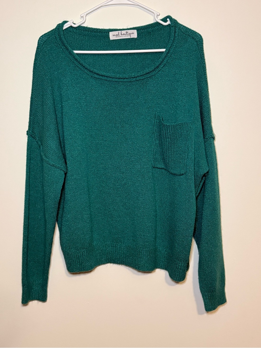 Mod Boutique Teal Scoop Neck Pocket Sweater - Women's